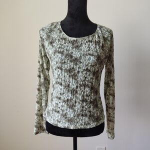 Self Esteem Lace Long Sleeve Blouse - Cream and Green Size L